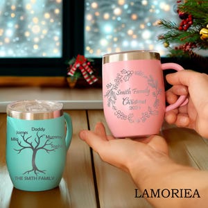 Tasse à café isotherme personnalisée, Gobelet avec anse, Cadeaux de Noël, Cadeau pour elle, Cadeau pour lui, Cadeaux de famille, Gobelets de famille, Cadeau pour enfants