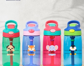 Regalo personalizzato per il ritorno a scuola, borraccia personalizzata per bambini da 16 once, tazza per bambini, regalo per bambini, bomboniere per bambini, bottiglia per la scuola con nome, tazza per animali