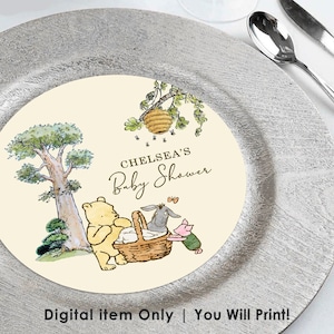 Gepersonaliseerde opladerplaat! Alleen digitaal item / tekst op maat voor jou / kies maat 8", 7", 6" / klassieke Winnie the Pooh-babyshower