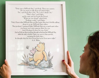 Download in seconds! Today was a Difficult Day / Pooh Piglet Friendship Story / Classic Winnie The Pooh Best Friend Quote / DIGITAL FILE