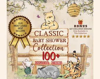 Winnie the Pooh Baby Shower Bundle | 100+ Decorations, Games, Signs (Digital Download)