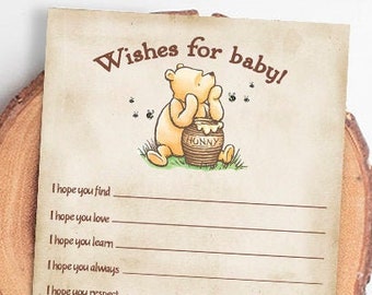 Downloadable Classic Winnie The Pooh Baby Shower Activity/ Well Wishes for Baby/ Message for Baby / Instant Download / 5x7 inches