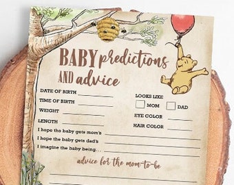 Classic Winnie The Pooh Baby Shower Games/ Baby Predictions and Advice to Mom To Be or New Parents / Instant Download / 5x7 inches