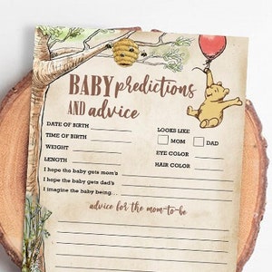 Juegos clásicos de Winnie The Pooh Baby Shower/ Predicciones de bebés y consejos para futuras mamás o nuevos padres / Descarga instantánea / 5x7 pulgadas