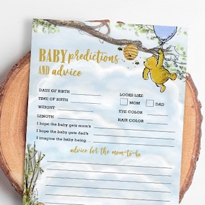 Klassieke Winnie de Poeh babyshowerspellen / babyvoorspellingen en advies aan aanstaande moeder of nieuwe ouders / Instant Download / 5x7 inch