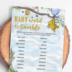 Classic Winnie The Pooh Baby Shower Games/ Baby Word Scramble Alphabet / Instant Download / 5x7 inches