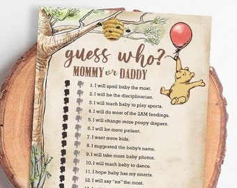 Classic Winnie The Pooh Baby Shower Games/ Guess Who Mommy Or Daddy / Instant Download / 5x7 inches