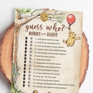 Classic Winnie The Pooh Baby Shower Games/ Guess Who Mommy Or Daddy / Instant Download / 5x7 inches
