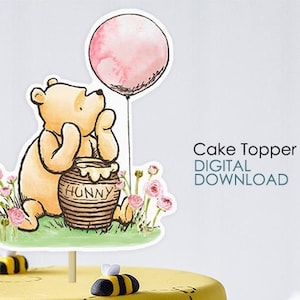 Klassieke Winnie The Pooh Cake Topper of Centerpiece Decoratie / Roze voor Meisje Baby Shower / Instant Download / Oh Baby, Poeh Honing honing pot