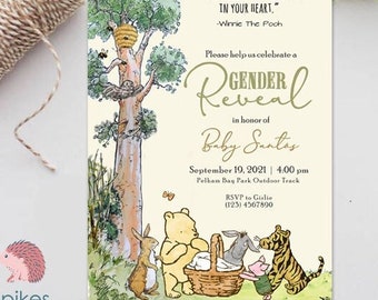 Classic Winnie The Pooh Invitation Card / Gender Reveal / Neutral / Boy Girl / Personalized for you / Digital Only / Baby Shower