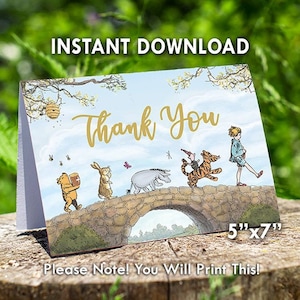 Carte de remerciement numérique téléchargeable 5 "x 7" / Classique Winnie The Pooh Party / pour Birthday Baby Shower / Téléchargement instantané