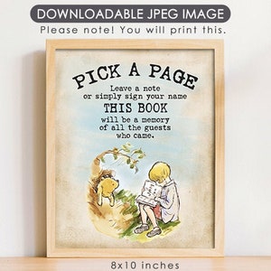 8"x10" Classic Winnie The Pooh Party Poster Decoration / for Birthday Baby Shower Table Sign/ Instant Download/ Guest Book Sign, Pick a Page