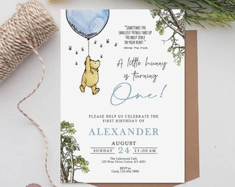 DIGITAL Classic Winnie The Pooh Birthday Invitation Card / Blue Boy Party / Personalized / Digital Only