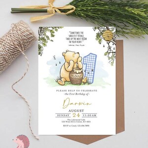 Classic Winnie The Pooh Birthday Invitation Card  / Personalized for you / Digital Only
