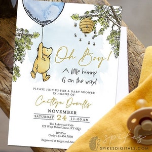 Tarjeta de invitación clásica para baby shower de Winnie The Pooh / Personalizada para ti / Solo digital