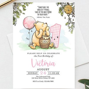 Carte d'invitation d'anniversaire Winnie l'ourson classique / personnalisée pour vous / numérique uniquement