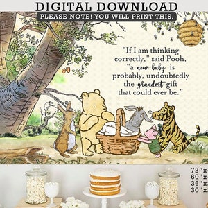 Classic Winnie The Pooh Backdrop Background in DIGITAL FILE / Instant Download/ If I am Thinking Correctly Said Pooh A New Baby is Probably