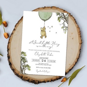 Carte d’invitation classique Winnie l’ourson / Neutre en matière de genre / Garçon Fille / Personnalisé pour vous / Numérique uniquement / Baby Shower ou Anniversaire