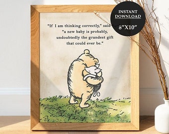 Download in Seconds! 8"x10" Classic Winnie The Pooh Party Poster Decoration/Quote - If I am Thinking Correctly/Birthday Baby Shower /Digital
