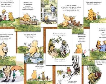 14 Quotes Digital Bundle, 5&quot;x7&quot; and 4&quot;x6&quot; Classic Winnie The Pooh Quote/Baby Shower Birthday/ Banner Centerpiece Sign Poster Decoration