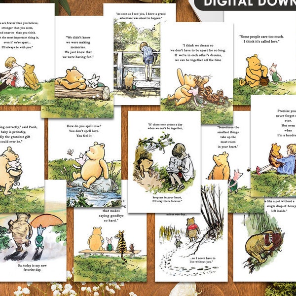 14 Quotes Digital Bundle, 5"x7" and 4"x6" Classic Winnie The Pooh Quote/Baby Shower Birthday/ Banner Centerpiece Sign Poster Decoration