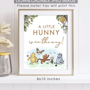 8"x10" Classic Winnie The Pooh Baby Shower Decoration / A Little Hunny Is On The Way/ Table Top Decor Baby Shower / Instant Download