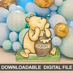 In Sekundenschnelle HERUNTERLADBAR! Klassische Winnie Puuh und Hunny Glas Ausschnitt Prop / Yard Schild Aufsteller Aufsteller Dekoration / Die Cut