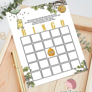 Gender Neutral / Classic Winnie The Pooh Baby Shower Games/ BINGO Card / Instant Download / 5x7 inches