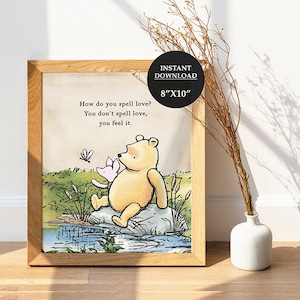Download in Seconds! 8&quot;x10&quot; Classic Winnie The Pooh Party Poster /Quote - How Do You Spell Love /Birthday Baby Shower /Instant Digital