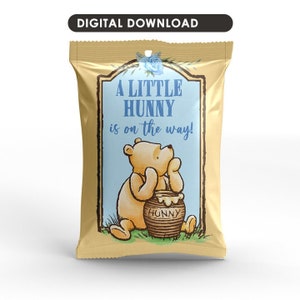 Classic Winnie The Pooh Printable Chip Bag Label / Boy Blue Yellow/ Baby Shower Favor / Digital Instant Download