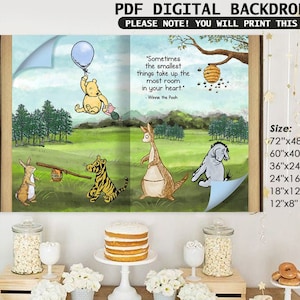 72&quot;x48&quot; Classic Winnie The Pooh Giant Book Backdrop Background in DIGITAL FILE / Instant Download/ Sometimes the smallest things take up the