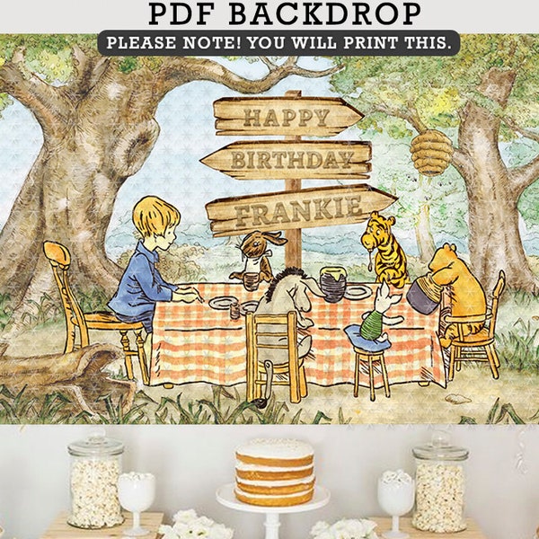 Classic Winnie The Pooh Birthday Party Backdrop Banner /Personalized/ PDF Format / Digital Printable Only / Background Decoration/ Tea Party