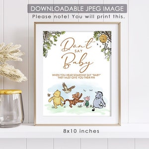 8"x10" Classic Winnie The Pooh Party Poster Decoration / Don't Say Baby Clothespin Game /Baby Shower Table Sign/ Instant Download