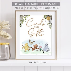 20 x 10 po. Décoration d'affiche de fête Winnie l'ourson classique / pour panneau de table de baby shower d'anniversaire / téléchargement immédiat / panneau pour cartes et cadeaux