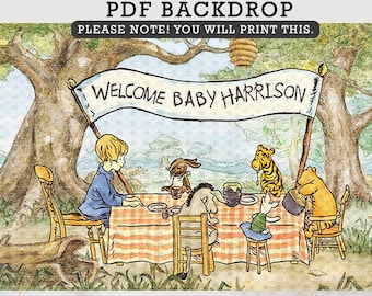 Classic Winnie The Pooh Baby Shower Backdrop Banner / Personalized/ PDF Format / Digital Printable Only / Background Decoration/ Tea Party