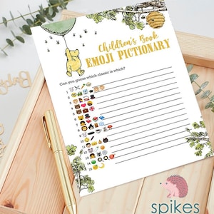 Gender Neutral/ Classic Winnie The Pooh Baby Shower Games/ Emoji Emojis Pictionary Card / Instant Download / 5x7 inches