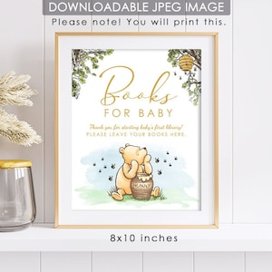 Decoração clássica de pôster de festa do Winnie The Pooh de 8 "x 10" / Livros para sinalização de bebê / Download instantâneo