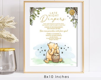 8"x10" Classic Winnie The Pooh Party Poster Decoration / Late Night Diaper /Baby Shower Poster Sign / Instant Download