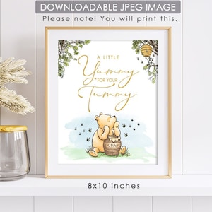 8&quot;x10&quot; Classic Winnie The Pooh Party Poster Decoration / A Little Yummy for Your Tummy / Sweet Dessert Bar Table Sign/ Instant Download