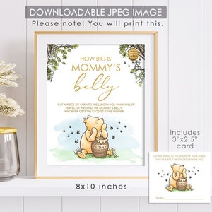 Jeu de signe du ventre de maman et chaîne pour nom de carte 20 x 10 po. Classique Winnie l'ourson / Jeux de baby shower / Téléchargement immédiat