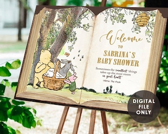 DIGITAL Classic Winnie The Pooh Welcome Sign - Baby Shower - Entrance Door - Personalized Digital File