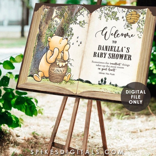 DIGITAL Classic Winnie The Pooh Welcome Sign - Baby Shower - Birthday - Entrance Door - Personalized Digital File