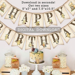 ON SALE! Downloadable Digital Banner / Classic Winnie The Pooh Bunting /Happy Birthday Decoration/Instant Download