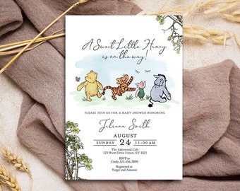 Editable Baby Shower Invitation Classic Winnie The Pooh, Gender Neutral...