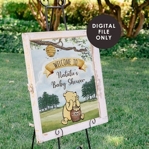Klassieke Winnie de Pooh babyshower verjaardagsposter/welkomstbord/gepersonaliseerd digitaal bestand