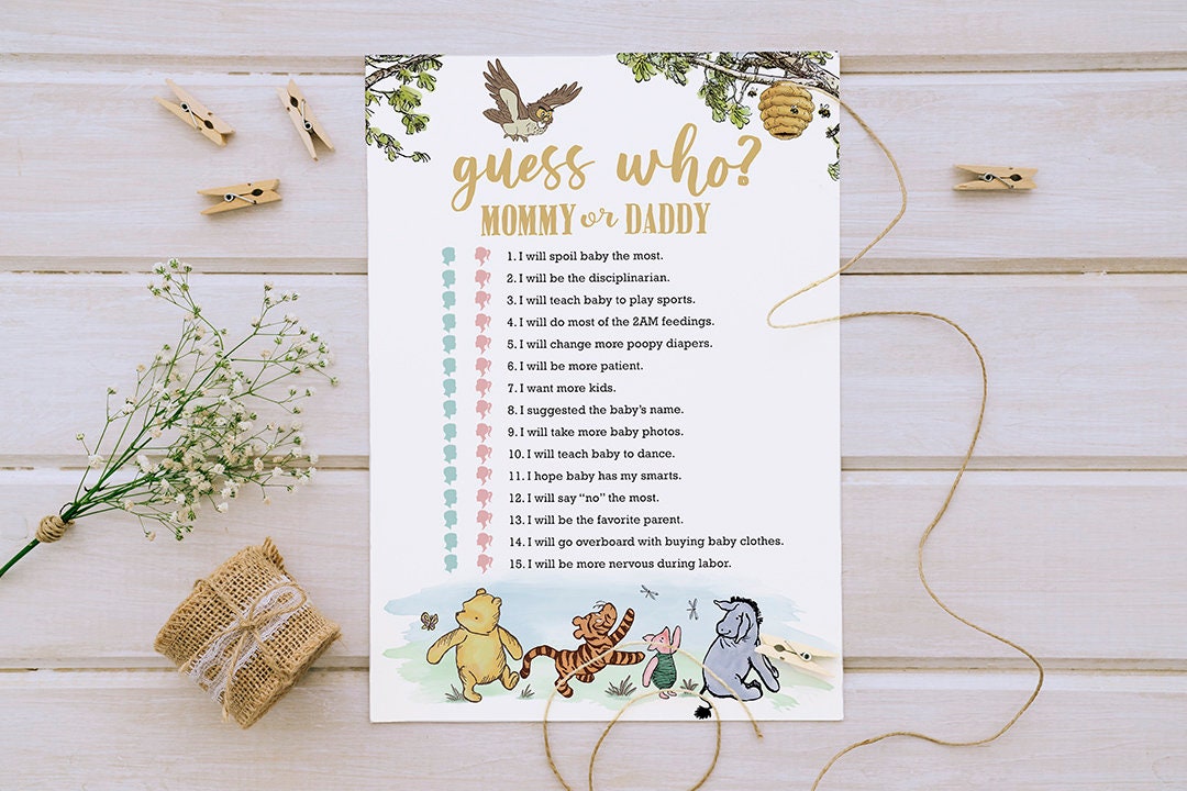  DAYIMG 40 Guests Winnie Baby Shower Games Unframed Guess How  Many Honeycombs Party Game Cards Classic Pooh Party Decorations : Home &  Kitchen