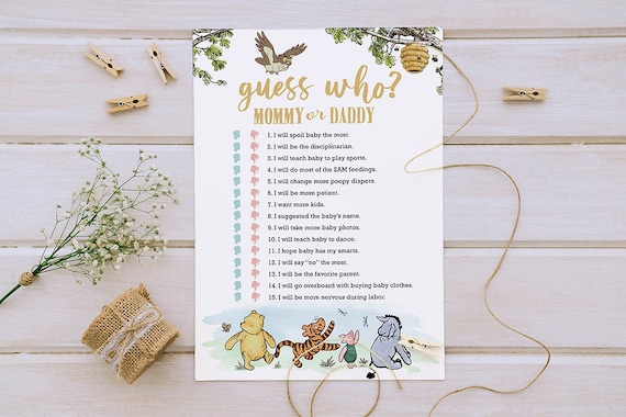 Classic Winnie The Pooh Baby Shower Games/ Guess Who Mommy Or Daddy /  Instant Download / 5x7 inches