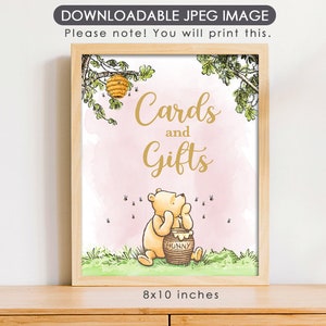 8"x10" klassieke Winnie de Poeh partij poster decoratie/verjaardag baby shower tafel teken/Instant Download/kaarten en geschenken/roze meisje