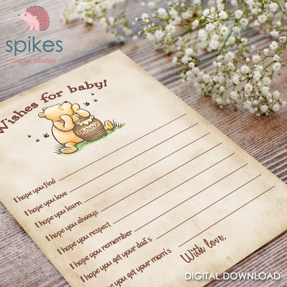 Printable Winnie the Pooh Wishes for Baby Shower activity - INSTANT DO –  DianaMariaStudio