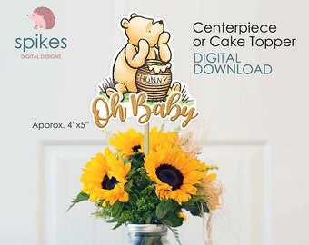 Classic Winnie The Pooh Cake Topper or Centerpiece Decoration / for Baby Shower / Instant Download / Oh Baby, Pooh Honey Hunny pot